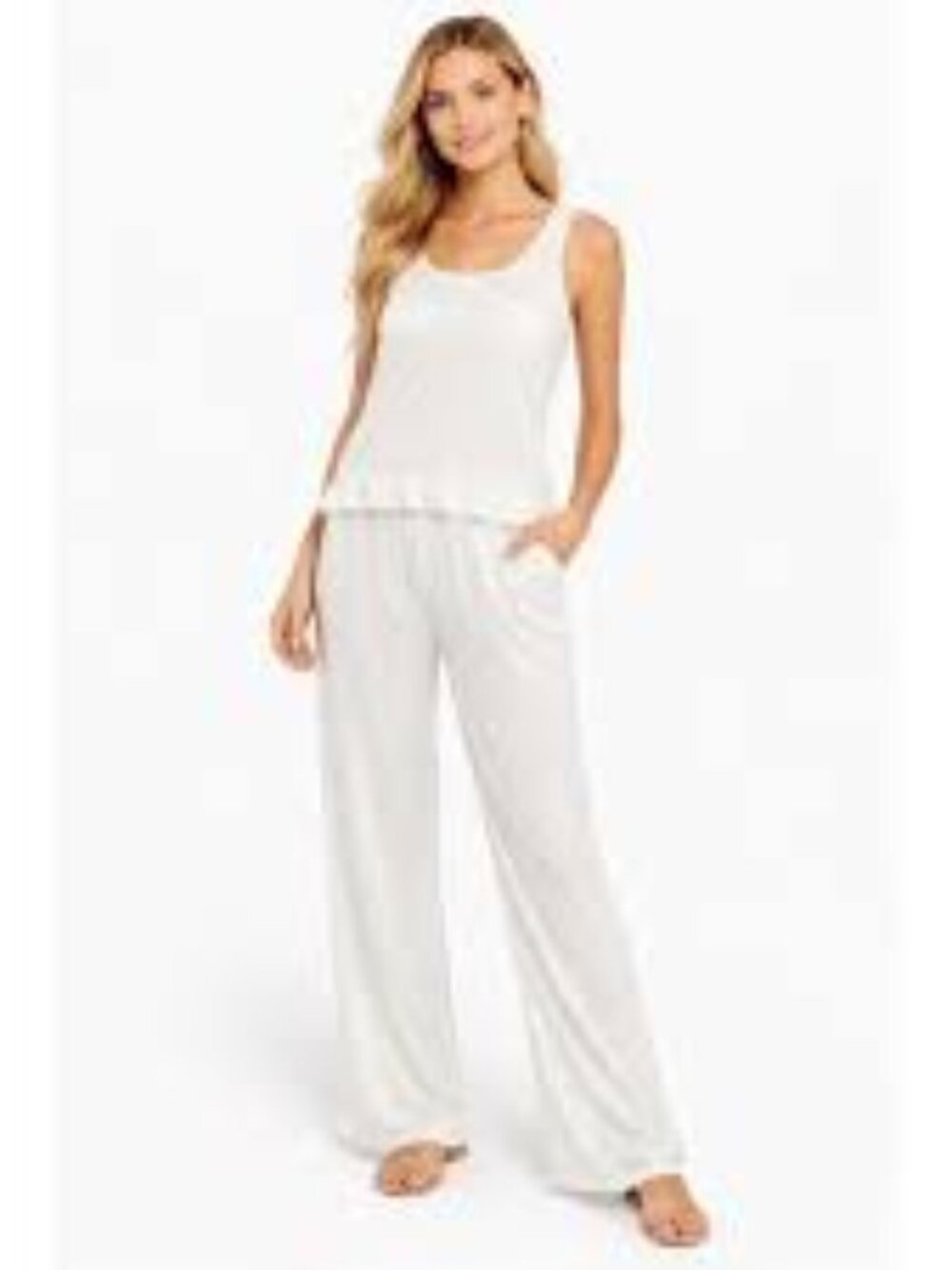 NWT YOU SAY WHITE GAUZE RUFFLE TANK & PANT SET RESORT BEACH LOUNGE SZ S